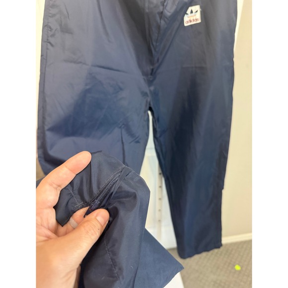 Adidas Unisex Windbreaker Pants L Navy Blue Pull Tie Band Zipper Leg Vintage Y2K - Picture 2 of 13